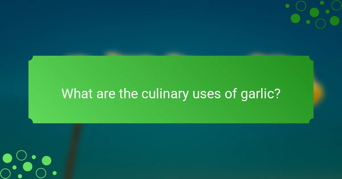 What are the culinary uses of garlic?